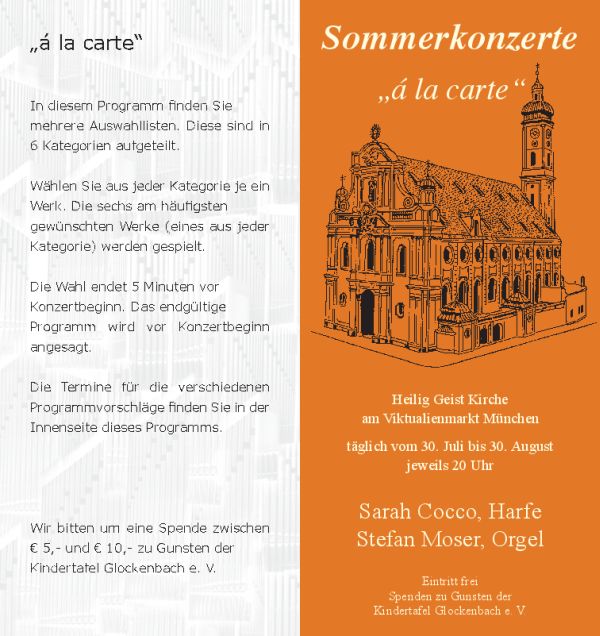 Sarah Cocco Harfe und Stefan Moser Orgel mit Sommerkonzerte in der Kirche Hl. Geist am Münchner Viktualienmarkt