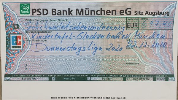 Scheckübergabe Donnerstagsliga München Scheckübergabe Donnerstagsliga München