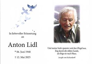 Sterbefall Anton Lidl