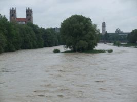 Weideninsel Isar, Aufnahme bei Hochwasser, näheres Wikipedia